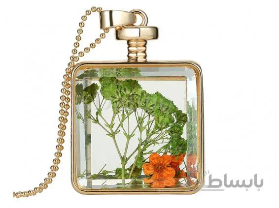 گردنبند زنانه مربع شیشه ای گل نارنجی-Toxic.N.18.3