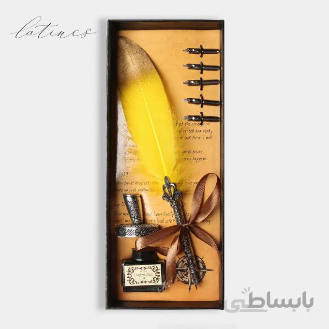 ست کالیگرافی قلم پر طرح زرین رنگ زرد