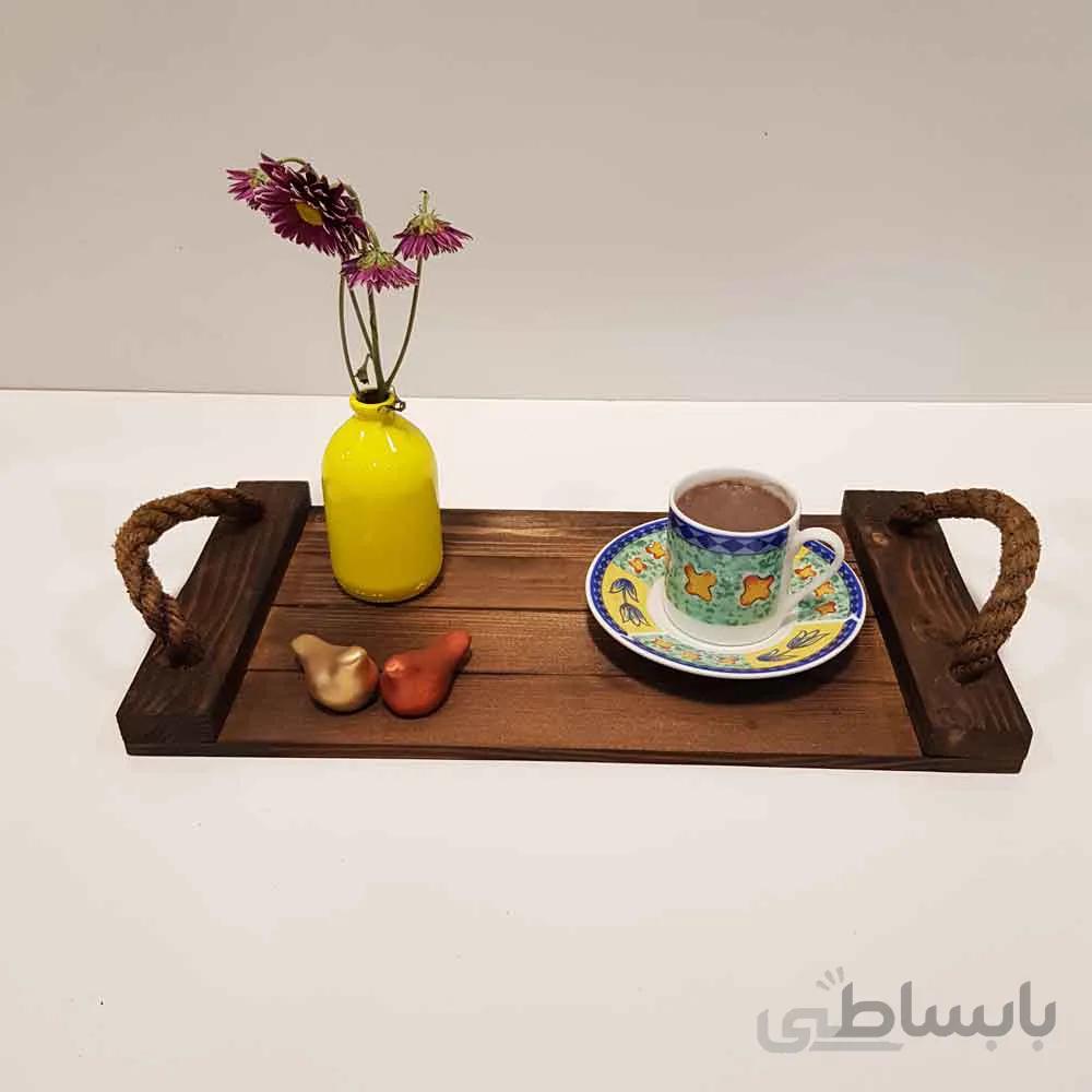 سینی چوبی طنابی متوسط رنگ تیره