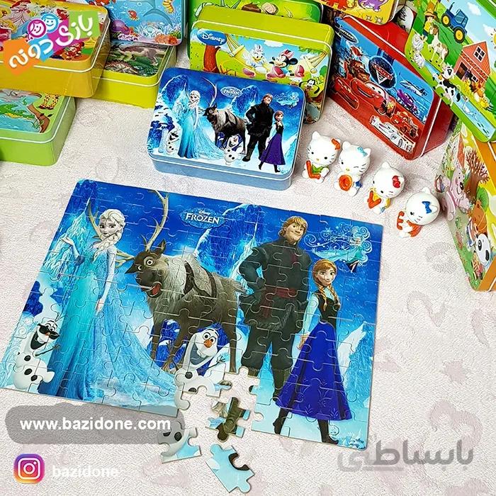 پازل چوبی 100 قطعه جعبه فلزی السا و آنا