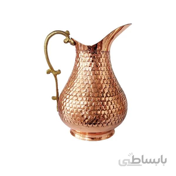 پارچ آب مسی زنبوری دسته برنج طرح اردکی حجم 2 لیتری