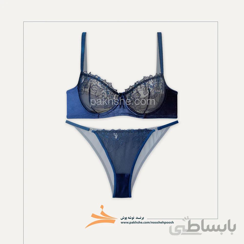 ست جکدار سرمه ای مخملی فنردار برند نوشه پوش کد 85021