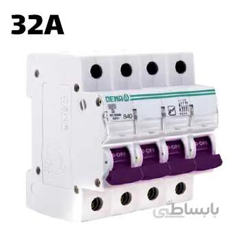 فیوز مینیاتوری تیپ B سه فاز و نول 32 آمپر دنا الکتریک ا Miniature Circuit Breaker 32A Dena electric