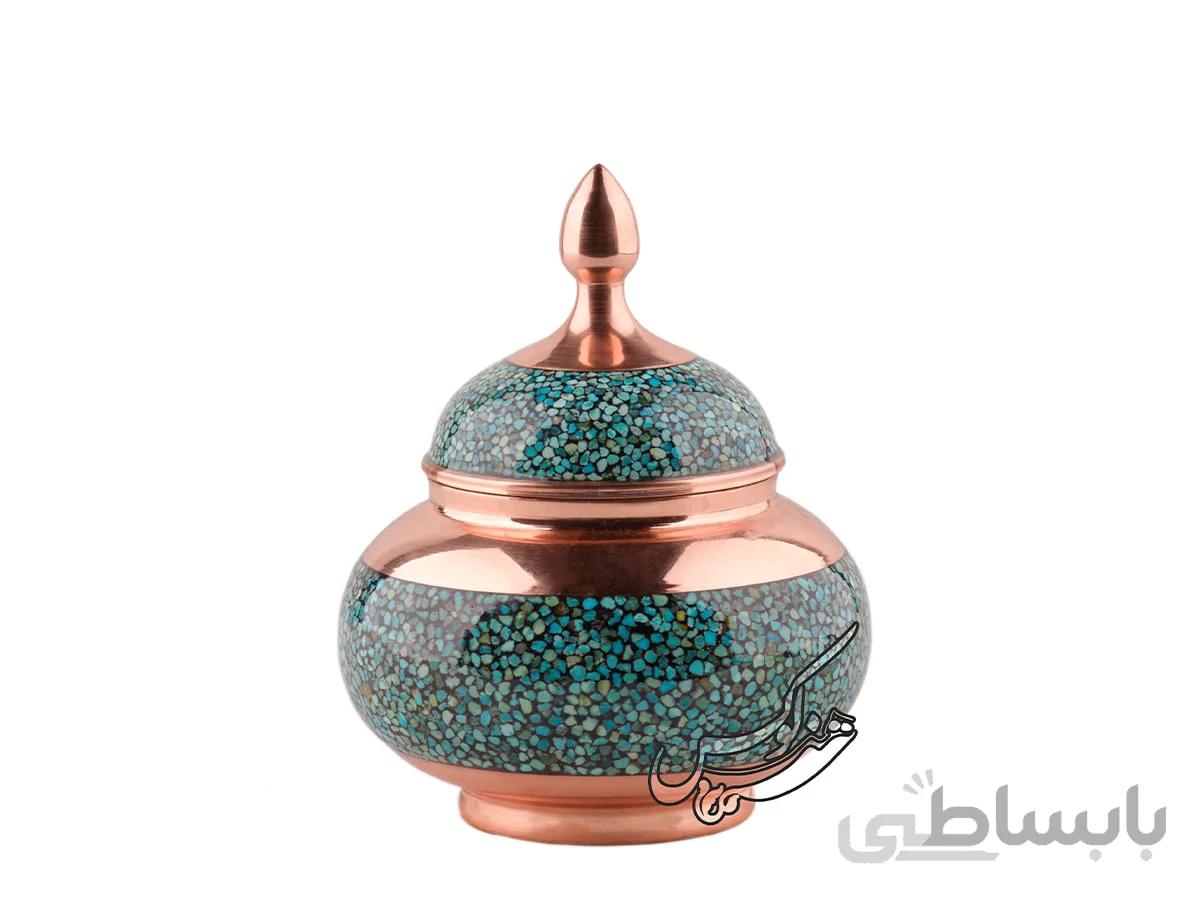 قندان متوسط فیروزه کوبی امضا دار سایز 16