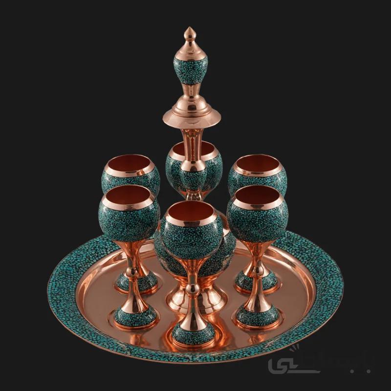 ست تنگ و لیوان فیروزه کوبی مجموعه 9 عددی