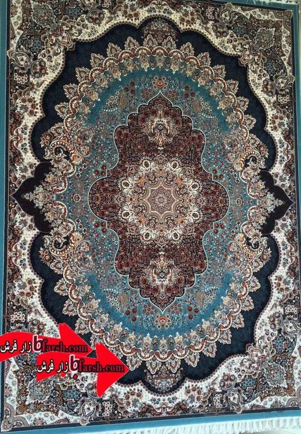 فرش کاشان طرح ارکیده ابی