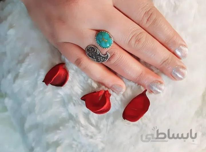 انگشتر نقره با سنگ فیروزه نیشابور اصل کد ۱۰۱۱۳۵