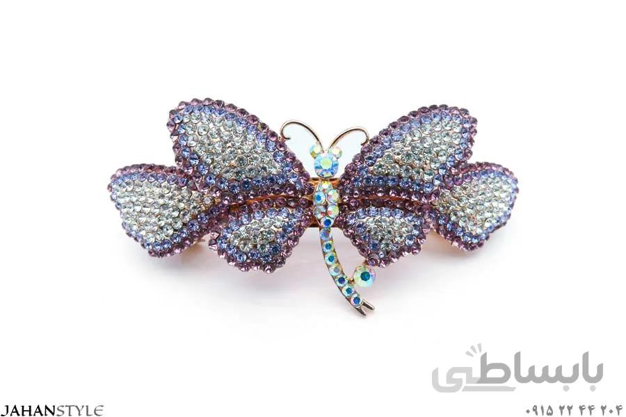 گیره پشت مو مجلسی طرح پروانه بنفش