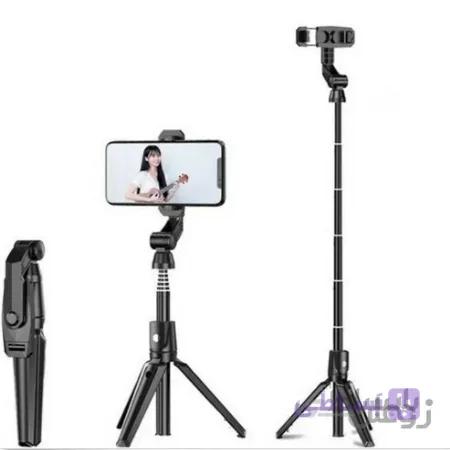 سه پایه نگهدارنده موبایل برای فیلمبرداری و عکاسی مناسب ساخت استوری و لایو اینستاگرام مونوپاد بلوتوثی سه پایه دار بلند برند اصلی سلفی کام مدل کا 21 اصلی همراه با شاتر مونوپاد حرفه ای دسته استیک تری پاد سلفی با ریموت Extendable Selfie Stick Tripod K21 Bluetooth Wireless Remote For Cell Phone