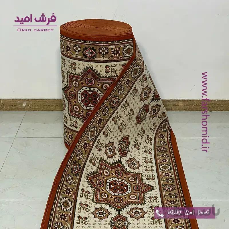 فرش کناره و گلیم پله طرح هریس کرم کد 701 گلیم وندا