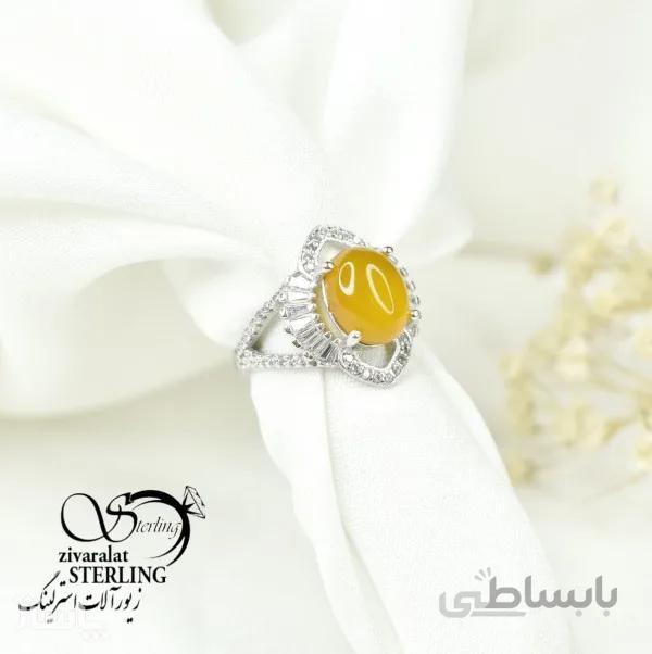انگشتر نقره زنانه با سنگ عقیق زرد (شرف الشمس) کد 6372 کد 709778
