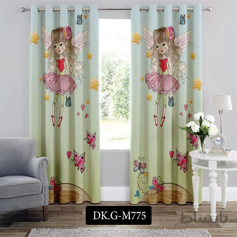 پرده پانچی (هازان و مخمل) کد DK.G.M775 طرح دخترانه فرشته خانم