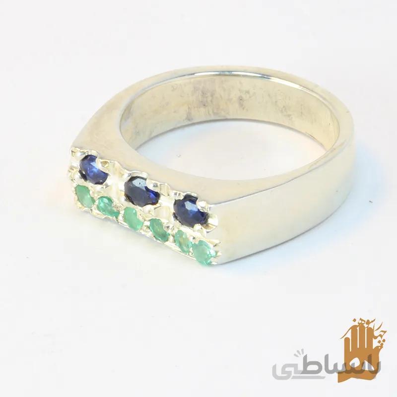 حلقه اسپرت مخراج یاقوت کبود و زمرد