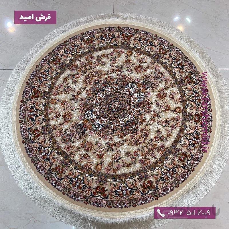 فرش ماشینی دایره 1200 شانه 8 رنگ لچک ترنج آیسا کد 12521 کرم فرش بزرگمهر