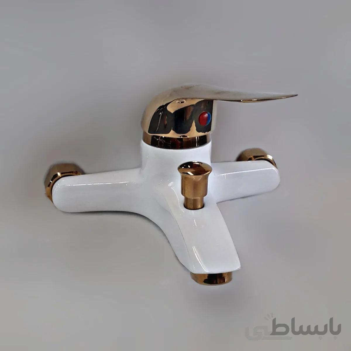 شیر دوش حمام نیکان مدل سفید دسته طلایی ا Nikan White Golden Handle Shower Faucet