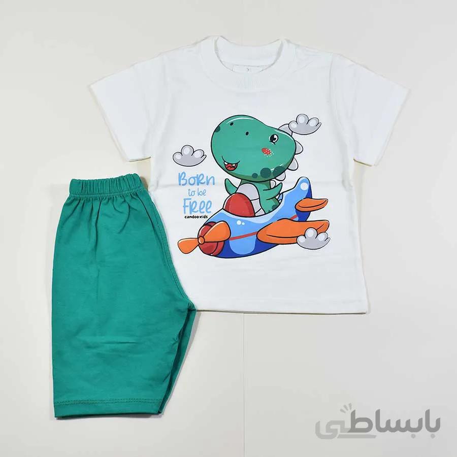 تیشرت شلوارک پسرانه بچه گانه دایناسور خلبان کد 2348