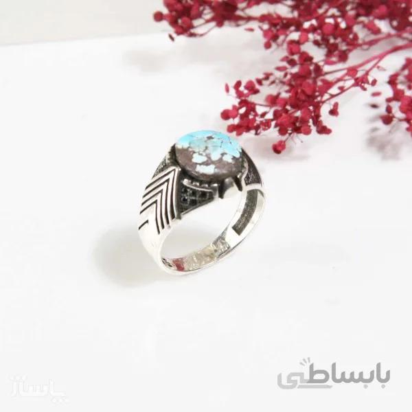 انگشتر نقره مردانه با سنگ فیروزه نیشابور معدنی کد 4631 کد 520385