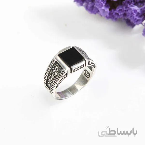 انگشتر نقره مردانه نگین دار با سنگ اونیکس طرح نقشینه