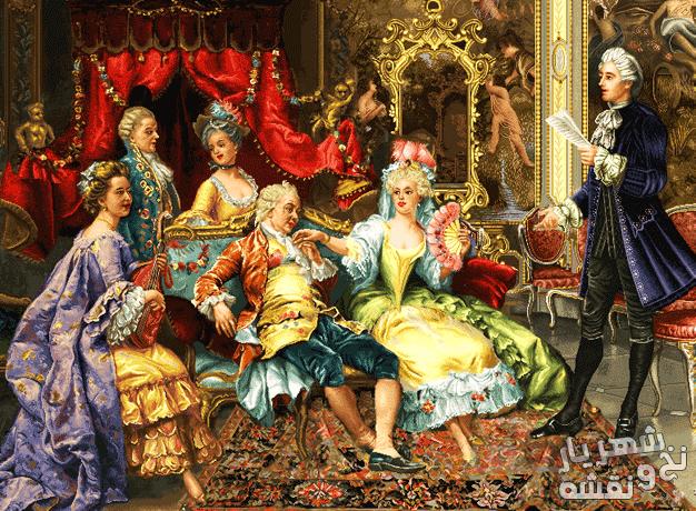 خرید نخ و نقشه تابلو فرش طرح مجلس اشرافی جدید کد j-570 | شهریارنوین