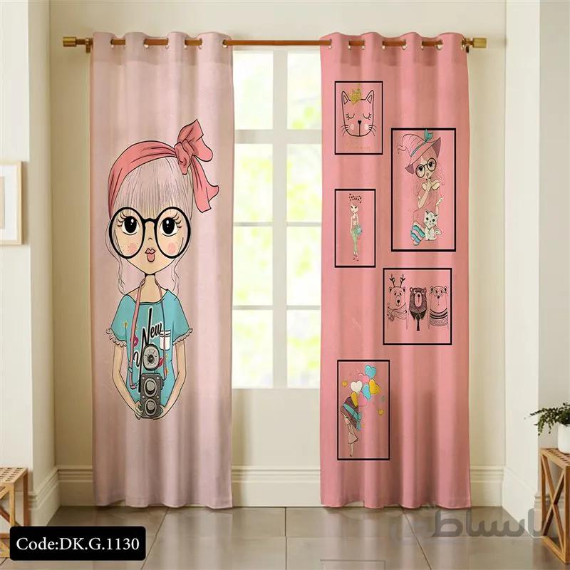 پرده پانچی (هازان و مخمل) کد DK.G.1130 طرح دخترانه دختر عکاس