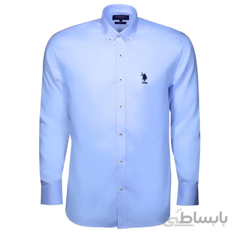 پیراهن ساده آبی کم رنگ مردانه طرح پولو -کد 107