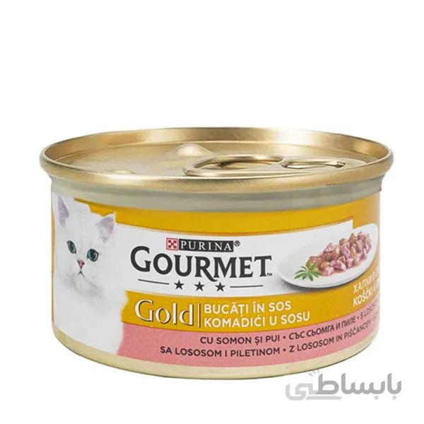 کنسرو خورشتی گربه حاوی سالمون و مرغ گورمت – Gourmet Gold