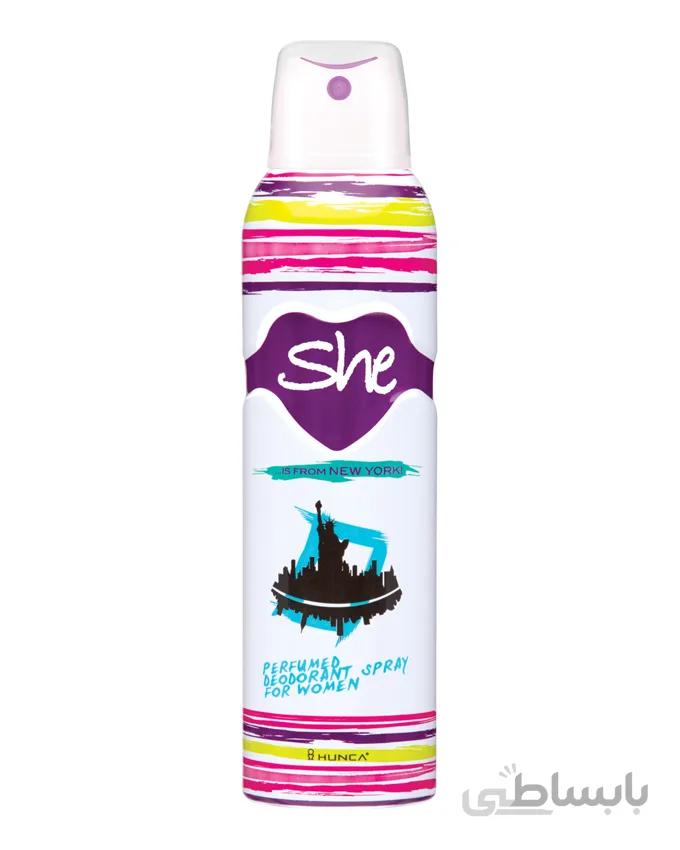 اسپری دئودورانت زنانه شی مدل NEW YORK حجم 150 میلی لیتر ا SHE NEW YORK Deodorant Spray For Women150ml