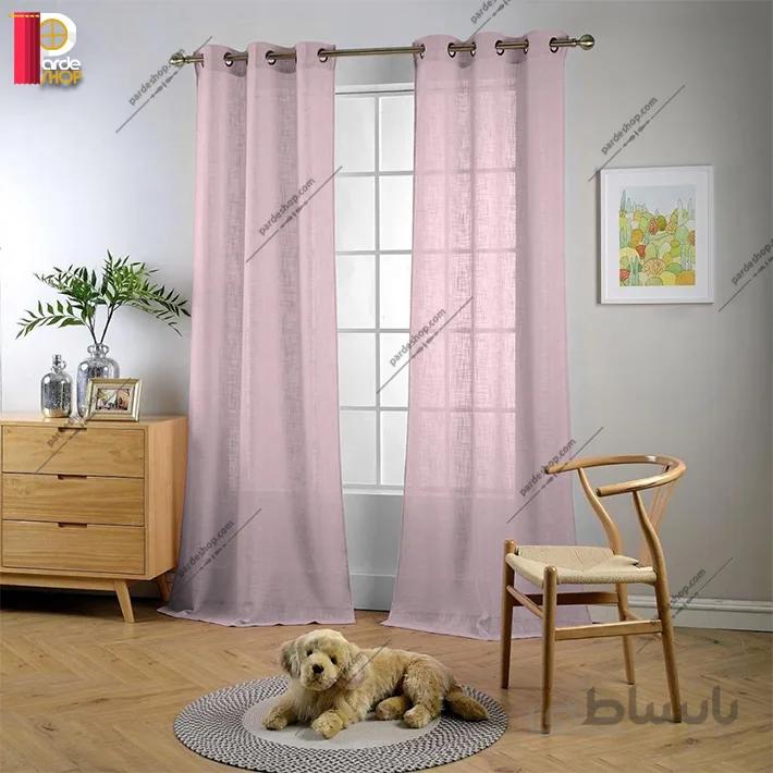 پرده پانچی تور کتان برند ParsDecor رنگ صورتی‌روشن