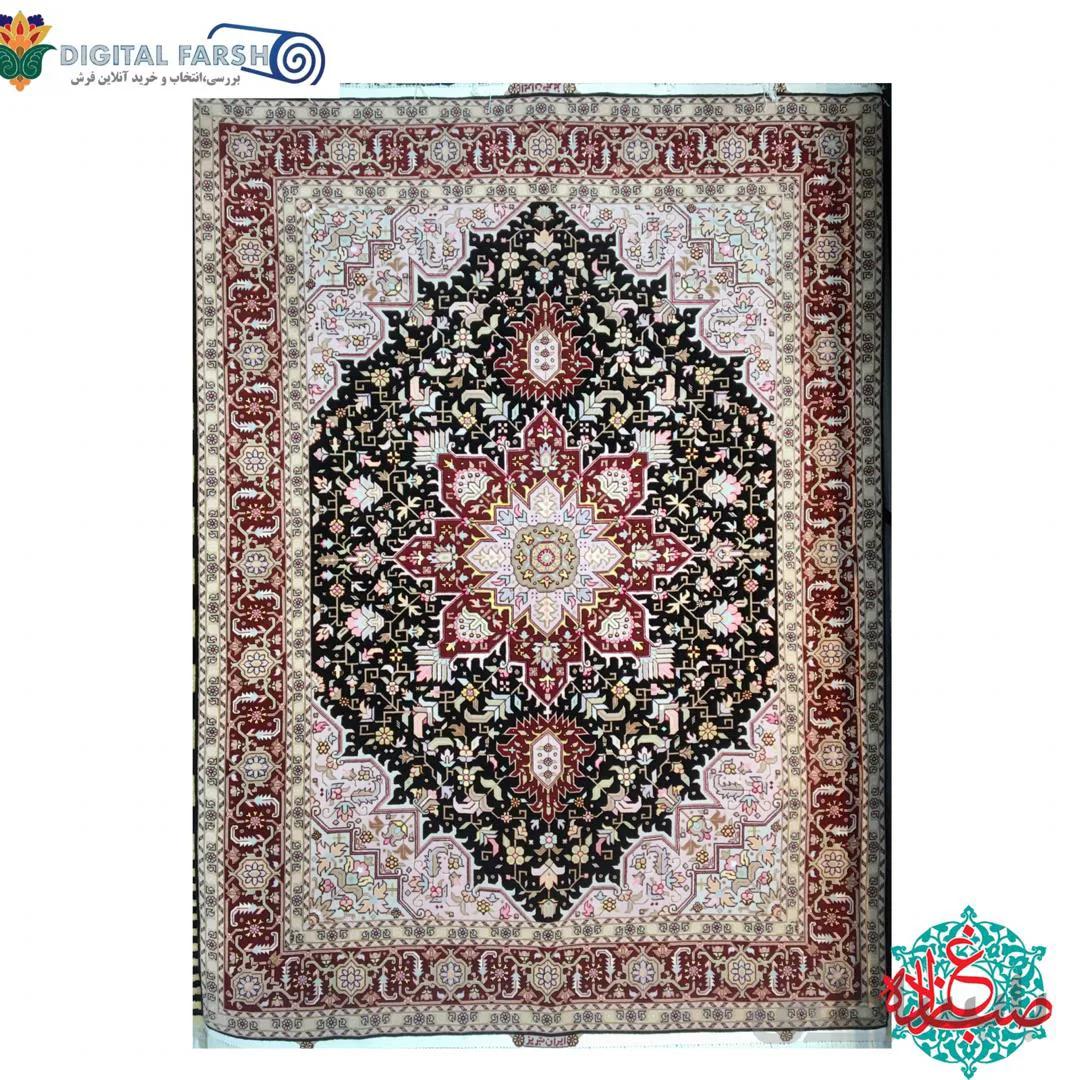 فرش دستبافت تبریز طرح هریس گل ابریشم مشکی