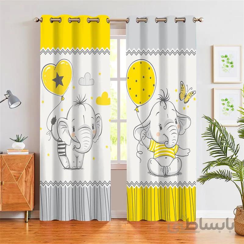 پرده پانچی کد SIS03 طرح فیل طوسی زرد سفید