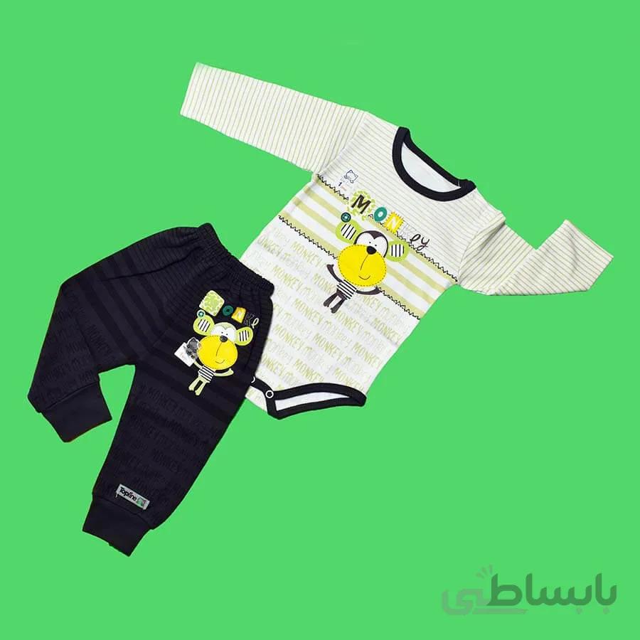 ست بادی و شلوار پسرانه تاپ لاین طرح میمون کد 1121