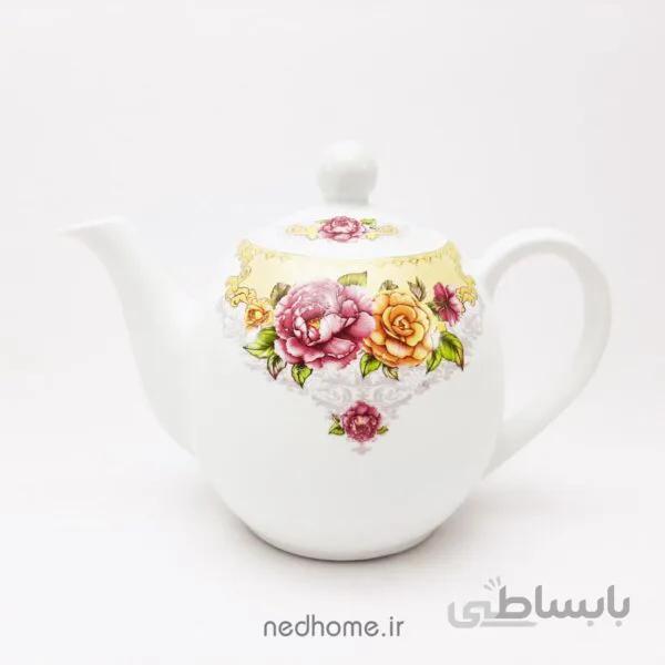 قوری چینی لورین طرح آزالیا کرم