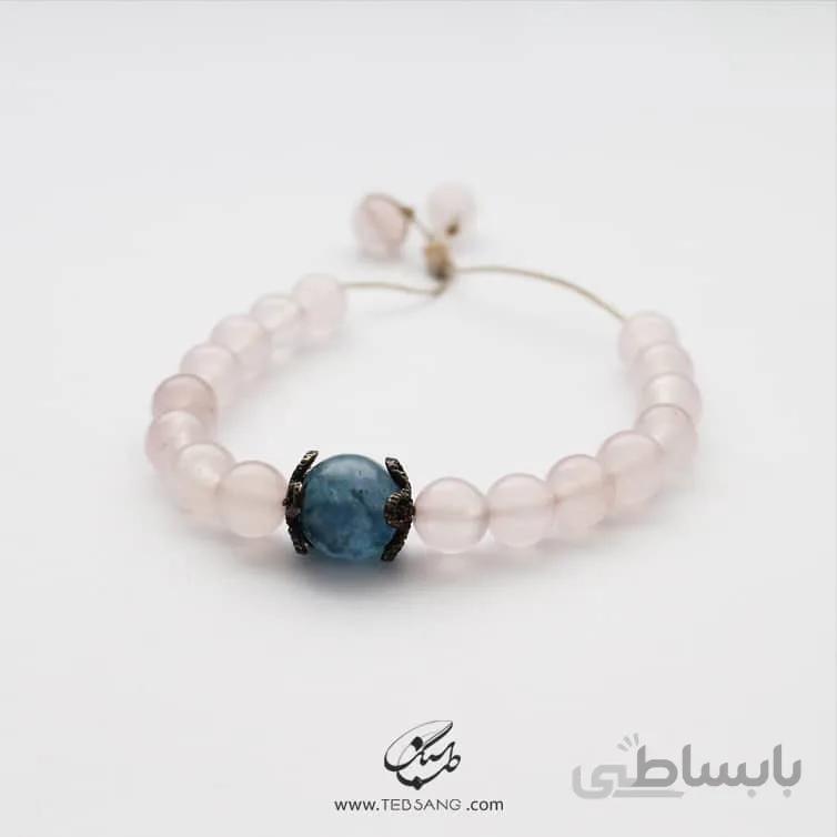 دستبند زنانه آکوامارین و رز کوارتز