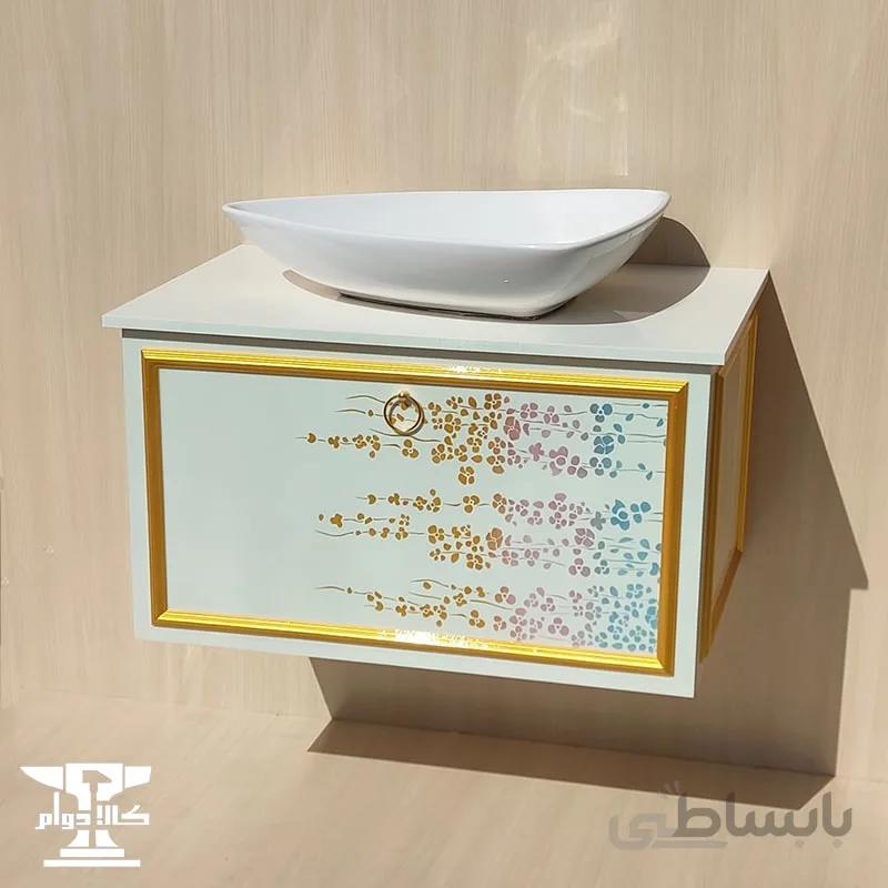 روشویی کابینتی ۹۰ سانتیمتری با سنگ خارجی روکار