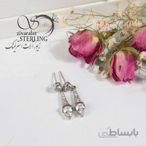 گوشواره نقره با نگین آویز بزرگ