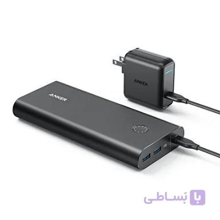 پاور بانک 26800 mAh مدل PowerCore+ همراه با شارژر دیواری محصول برند Anker.