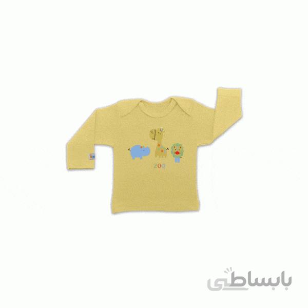 بلوز آستین بلند نوزادی طرح باغ وحش زرد کوکالو