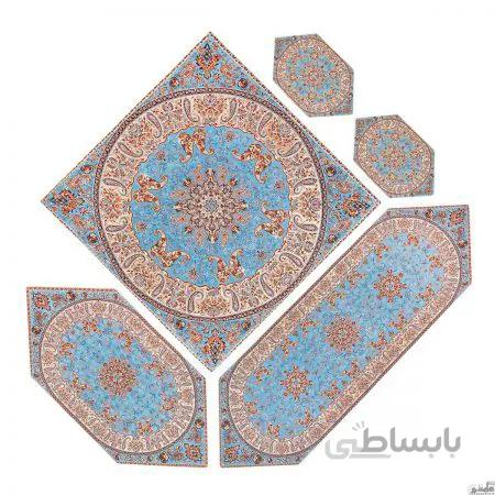 سرویس کامل رومیزی ترمه طرح شاهسوند رنگ آبی