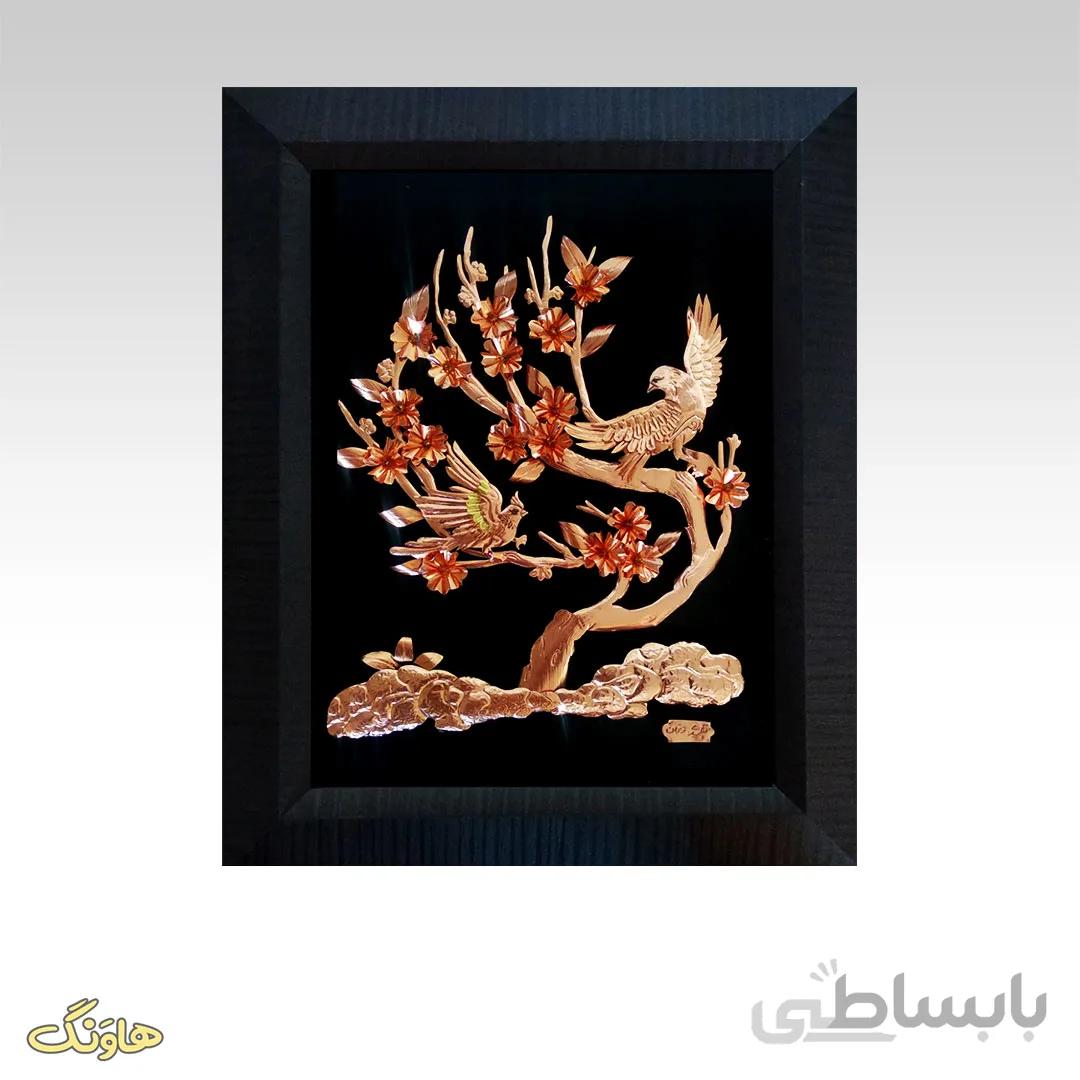 تابلو گل و پرنده معرق مسی F003