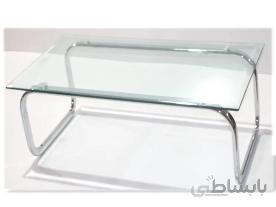 میز جلو مبلی TR30 ابکاری کروم و شیشه سفید