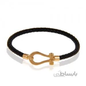 دستبند چرم مردانه با پلاک طلا طرح فرد (پلاک متوسط) کد MB144
