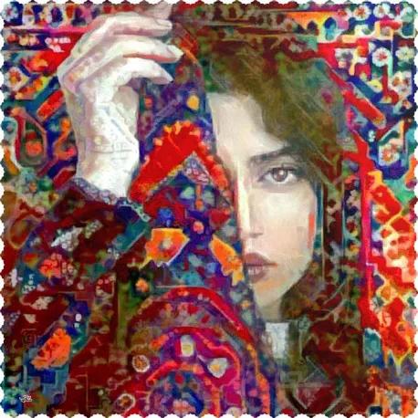 رومیزی مخمل مربع دکوپاژ زن