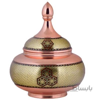 قندان مسی خاتم کاری اثر آقاجانی ارتفاع 25 سانتی متر کد C-503