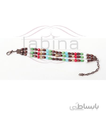 دستبند چوبی زنجیری 3 رشته ای لبینا کد sn1140