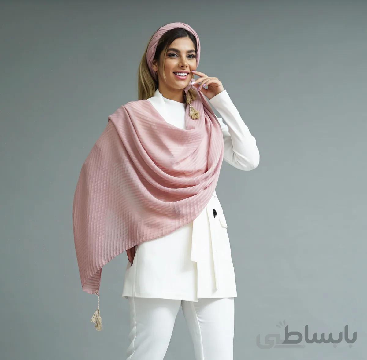 شال نخی پلیسه منگوله دار کد BH104