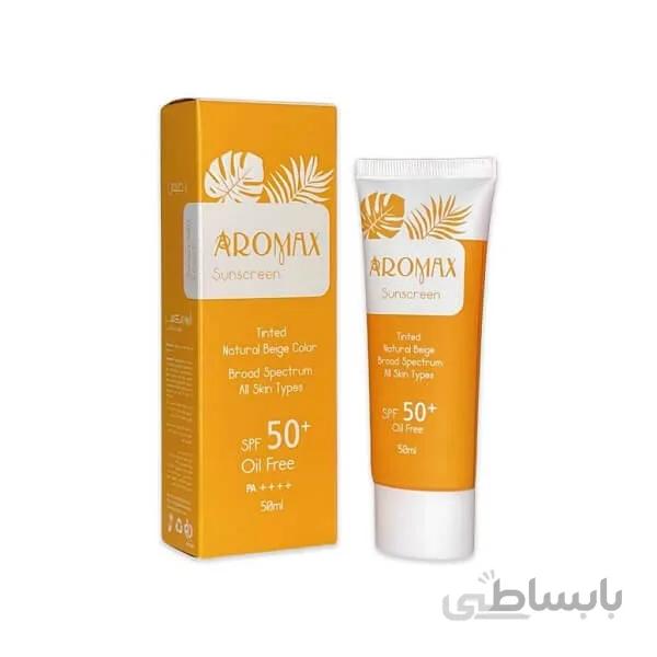 کرم ضد آفتاب آرومکس SPF50 رنگ بژ طبیعی مدل فاقد چربی مناسب انواع پوست حجم 50 میلی لیتر