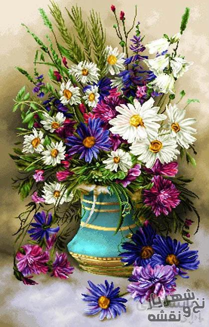 نخ و نقشه تابلوفرش طرح گل و گلدان کد 4023