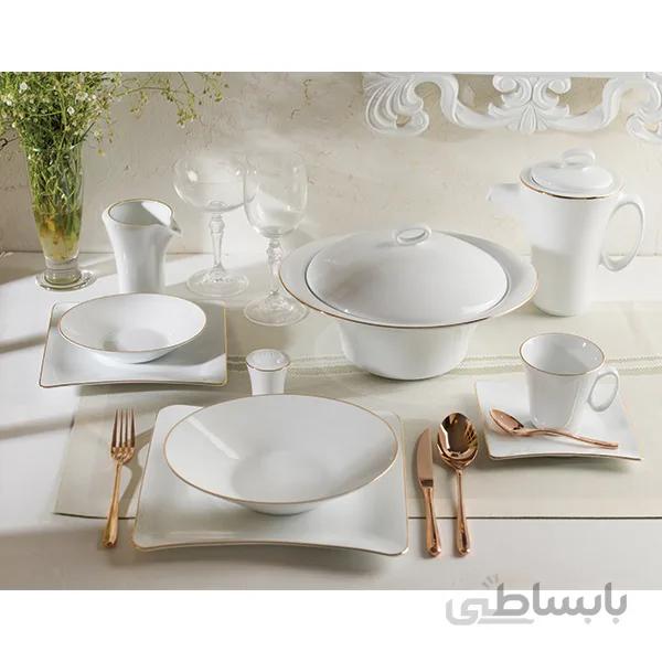سرویس غذاخوری 81 پارچه چینی زرین ایران سری الیسه وینچی یاسمن لب طلا (Zarin)