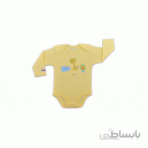 زیر دکمه آستین بلند نوزادی طرح باغ وحش زرد کوکالو