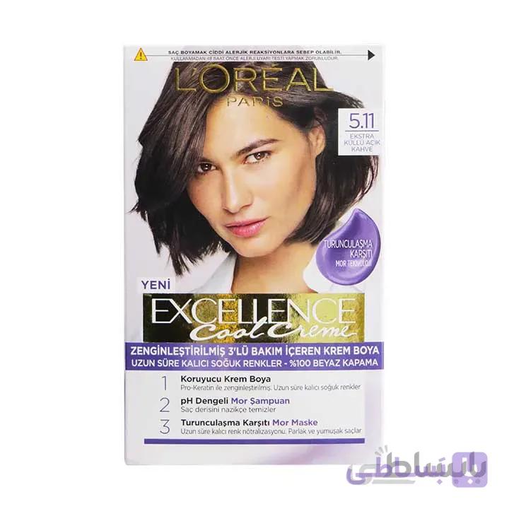 رنگ مو قهوه ای دودی روشن 5.11 اکسلنس کول کرم لورآل Excellence L'Oreal کد 330327